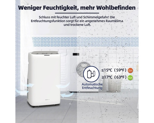 Raumentfeuchter im Badezimmer mit Waschmaschine und Dekoration