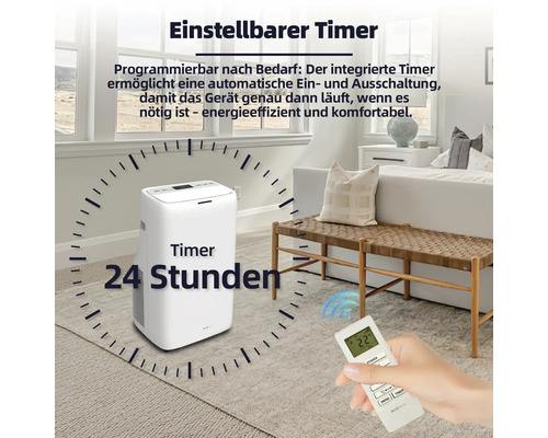 Tragbare Klimaanlage mit einstellbarem 24 Stunden Timer und Fernbedienung in einem Schlafzimmer