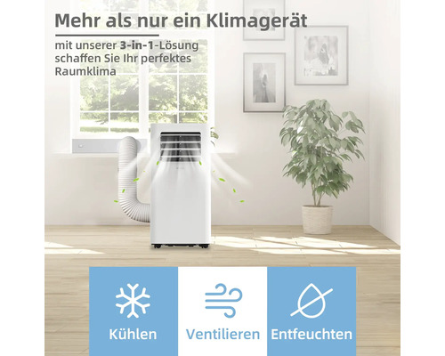 Mobiles Klimagerät in einem hellen Raum.