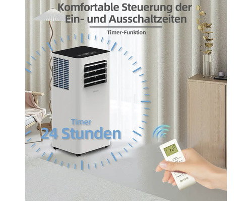 Mobiles Klimagerät mit Timerfunktion im Wohnraum