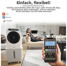 Mobiles Klimagerät im Wohnraum mit Steuerung per Smartphone App.