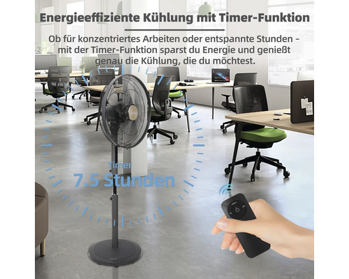 Standventilator mit Timer-Funktion in einem Büro