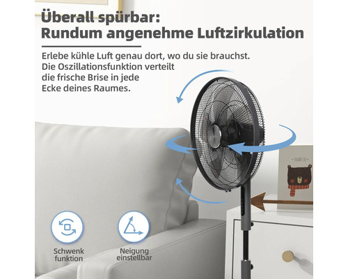 Oszillierender Ventilator mit einstellbarer Neigung im Wohnzimmer für angenehme Luftzirkulation