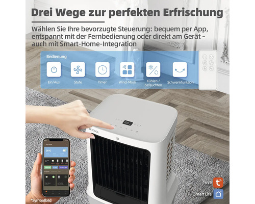 Mobile Klimaanlage mit App Steuerung, Fernbedienung und Bedienfeld