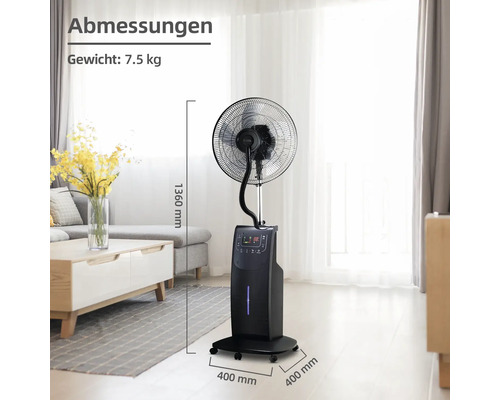 Standventilator mit den Maßen Höhe 1360 mm und Breite 400 mm, Gewicht 7,5 kg