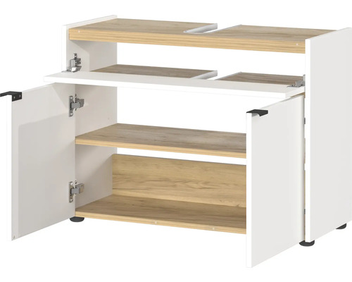 Waschbeckenunterschrank mit offenem Stauraum und zwei Türen