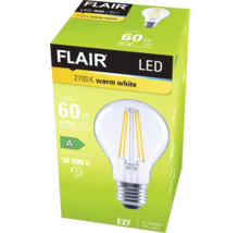 FLAIR LED Lampe A60 E27, warmweiß, auf Verpackung