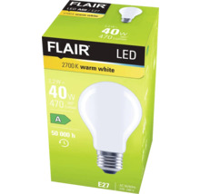 Verpackung einer Flair LED Lampe A60 E27 mit 40 Watt und warmweißem Licht