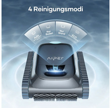 Aiper Logo auf einem Poolreinigungsroboter mit vier Reinigungsmodi: Auto, Nur Boden, Nur Wand und Eco