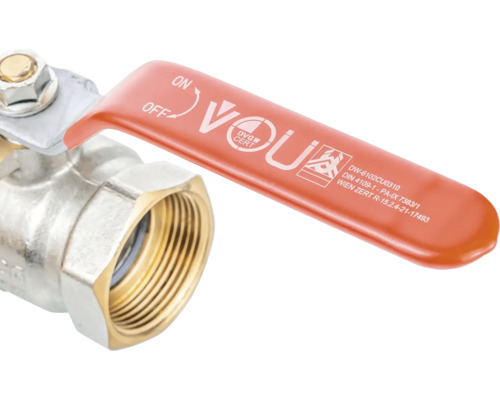 Messing Kugelhahn mit rotem Griff und DGVW Zertifizierung
