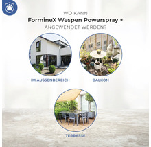Anwendungsbereiche für FormineX Wespenspray: Außenbereich, Balkon und Terrasse.