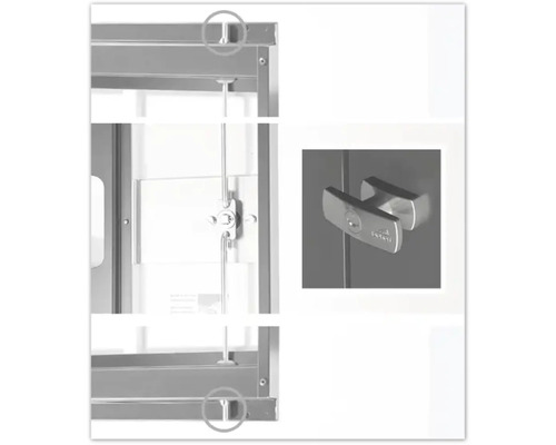 Detailansicht eines Schranks mit Griff und Verriegelungsmechanismus