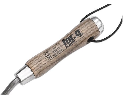 Gartenwerkzeug mit Holzgriff und For_q Logo