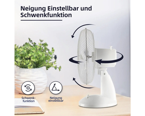 Ventilator mit einstellbarer Neigung und Schwenkfunktion auf einem Tisch