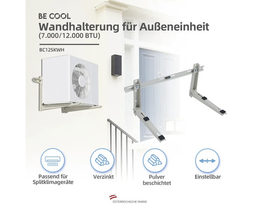 Be Cool Wandhalterung für Außeneinheit zur Montage von Splitklimageräten, verzinkt, pulverbeschichtet und einstellbar.