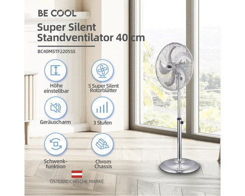 Be Cool Standventilator mit 40 Zentimeter Durchmesser und Chromgehäuse