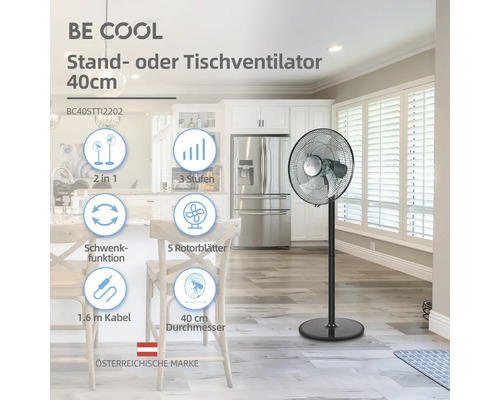 Standventilator mit fünf Rotorblättern und einem Durchmesser von 40 Zentimetern im Wohnraum