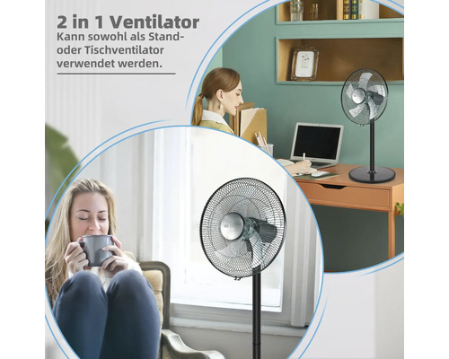 Zwei-in-Eins Ventilator als Standventilator und Tischventilator im Einsatz