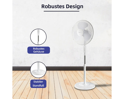 Weißer Ventilator mit robustem Design und stabilem Standfuß