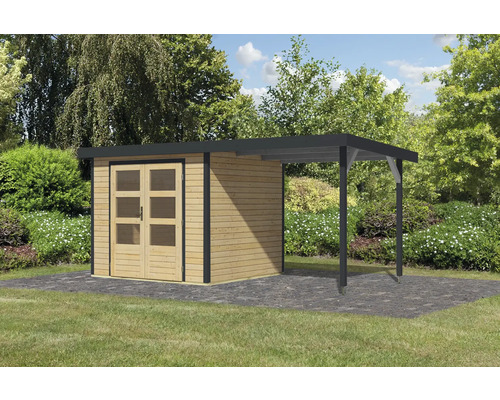 Gartenhaus mit Überdachung aus Holz