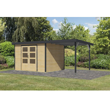Gartenhaus aus Holz mit Doppeltür und überdachter Terrasse