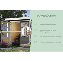 Doppelflügeltür mit Metallrahmen, Zylinderschloss und bruchsicherem Kunstglas