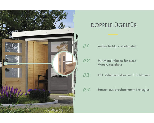 Doppelflügeltür mit Metallrahmen, Zylinderschloss und bruchsicherem Kunstglas