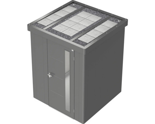 Gartenschrank mit Tür, Dachbegrünung und Dachplatten