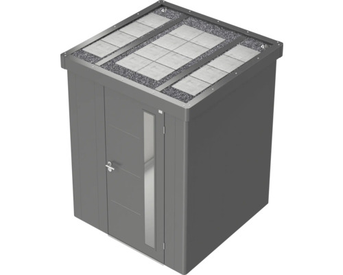 Gartenschrank aus Metall mit Flachdach und Tür