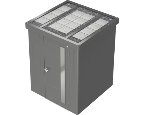 Metall Gerätehaus mit Tür und Dachbegrünung