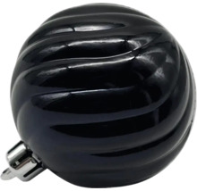 Schwarze Christbaumkugel mit glänzender Oberfläche und gewelltem Muster
