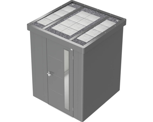 Gartenschrank mit Flachdach, Dachbegrünung und Tür