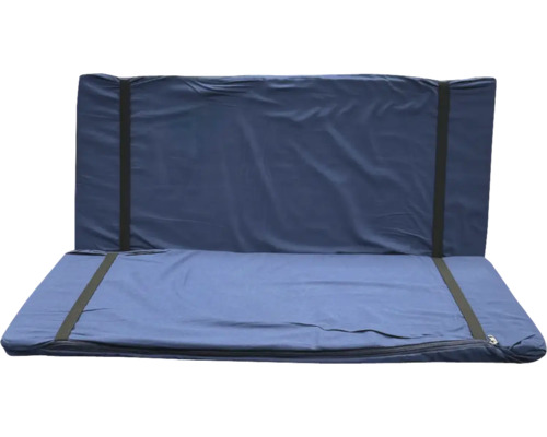 Blaue Klappmatratze mit Reißverschluss und Bändern