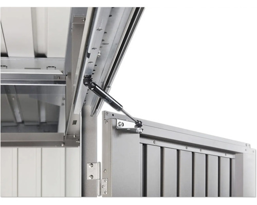 Detailansicht Gasdruckfeder an einer Gartentruhe