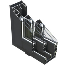 Querschnitt eines Fensters mit Dreifachverglasung und Aluminiumrahmen