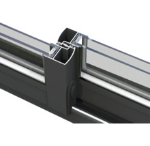 Detailansicht eines Aluminium-Schiebetürrahmens mit Glasfüllung