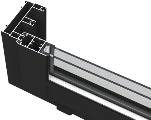 Detailansicht eines Fensterprofils mit Rahmen und Glas