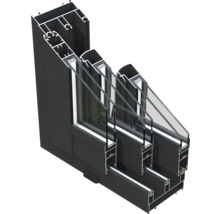 Querschnitt eines Aluminiumfensters mit Dreifachverglasung