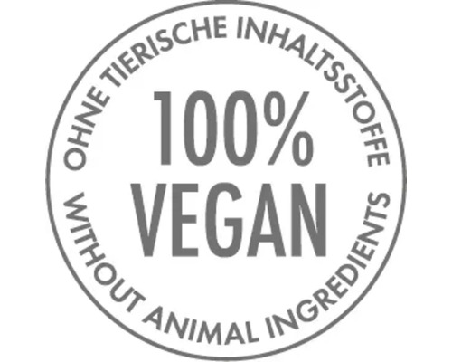 Siegel: 100 Prozent vegan, ohne tierische Inhaltsstoffe