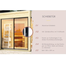 Aluminium Schiebetür mit Zylinderschloss und Sicherheitsglasfenster für ein Gartenhaus