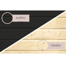 Außen- und Innenansicht von Holzpaneelen