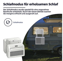 Mobiles Klimagerät vor einem Wohnwagen