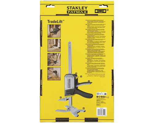 Stanley Fatmax TradeLift mit nummerierten Teilen und Produktinformationen auf der Verpackung.