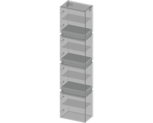 Schrankelemente aus transparentem Kunststoff mit Regalböden