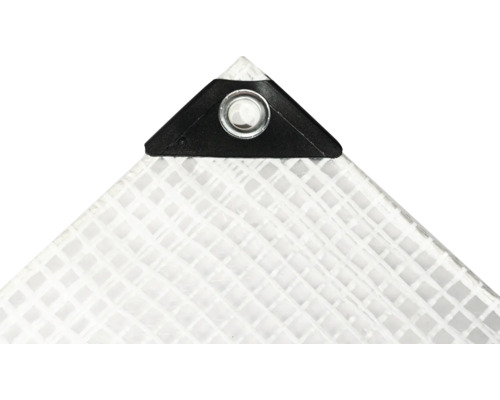 Detail einer transparenten Gewebeplane mit Öse