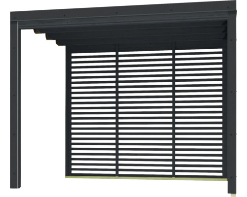 Metallpergola mit horizontalen Lamellen zur Beschattung