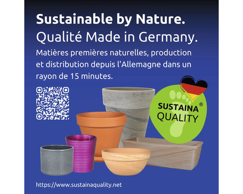 Verschiedene Blumentöpfe und Pflanzgefäße mit dem Sustaina Quality Siegel