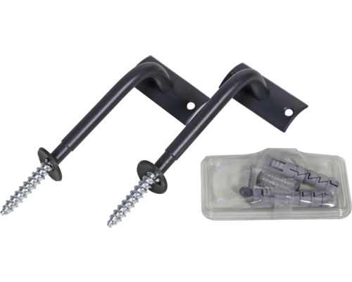 Zwei Halterungen mit Schrauben und Dübeln