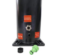 Druckbehälter mit Schlauchanschluss, Ablassschraube und maximal 3,5 bar Druck