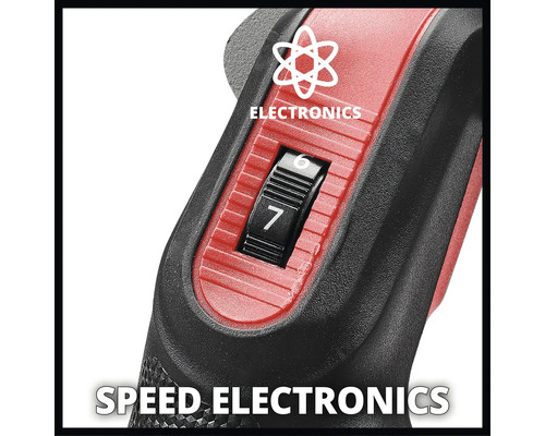 Detailansicht einer elektronischen Drehzahlregelung an einem Elektrowerkzeug.